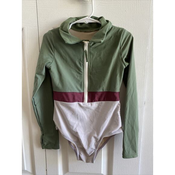 Mott 50 Toddler Girls Margherita Olive Green One Piece Long‎ Sleeve Swim - Picture 1 of 6